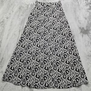 Foreign Exchange Skirt Women S Black White Floral Pull On Button Front Slit Maxi